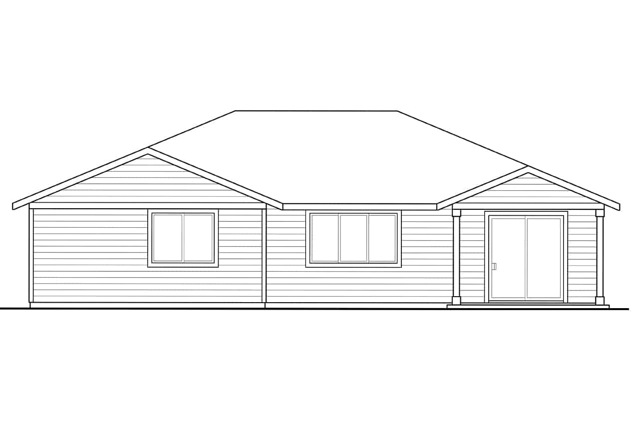 Home Plan Rear Elevation of this 4-Bedroom,1635 Sq Ft Plan -108-1842