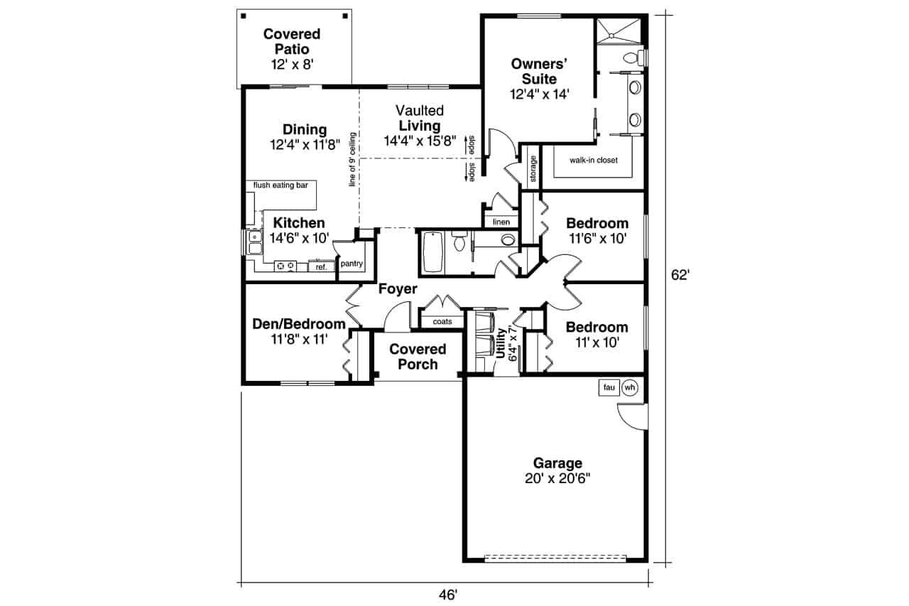 Main Level of Traditional Plan #108-1842