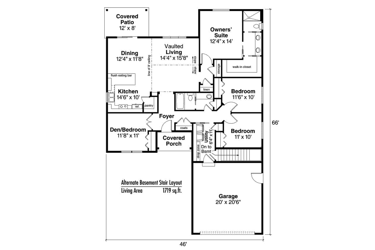 Floor Plan First Story of Traditional Plan #108-1842