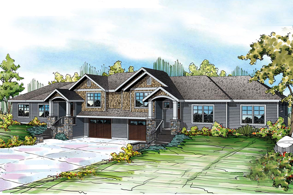 Front elevation of Duplex/Multi-Unit home (ThePlanCollection: House Plan #108-1847)