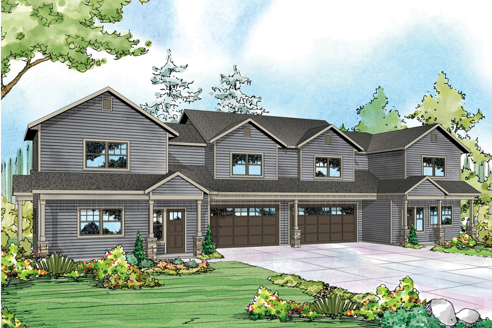 Color rendering of Multi-Unit home plan (ThePlanCollection: House Plan #108-1850)