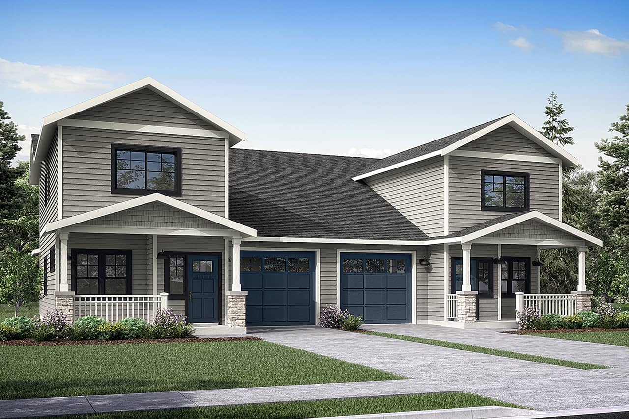 Color rendering of Multi-Unit home plan (ThePlanCollection: House Plan #108-1851)