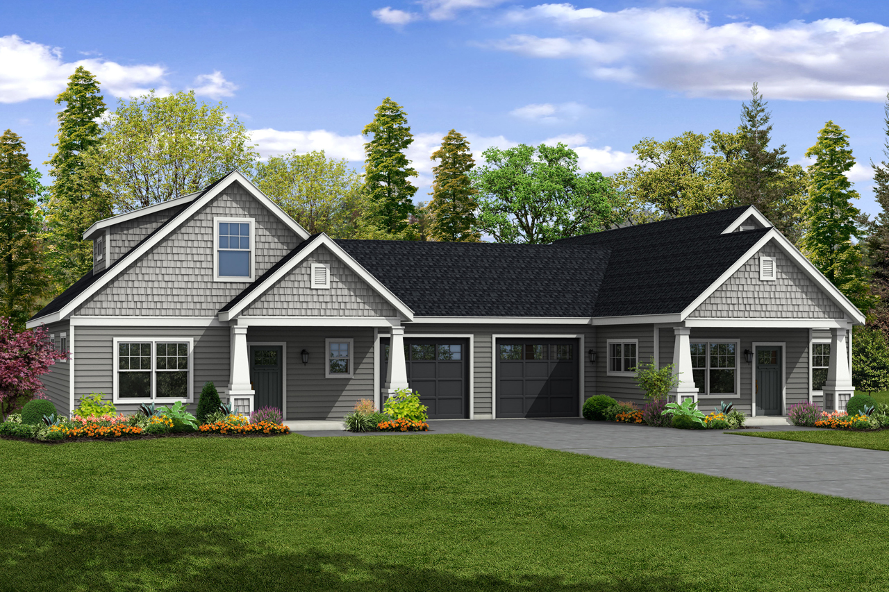 Color rendering of Multi-Unit home plan (ThePlanCollection: House Plan #108-1852)