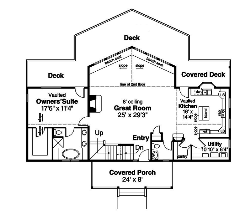 Floor Plan First Story of Vacation Homes Plan #108-1853