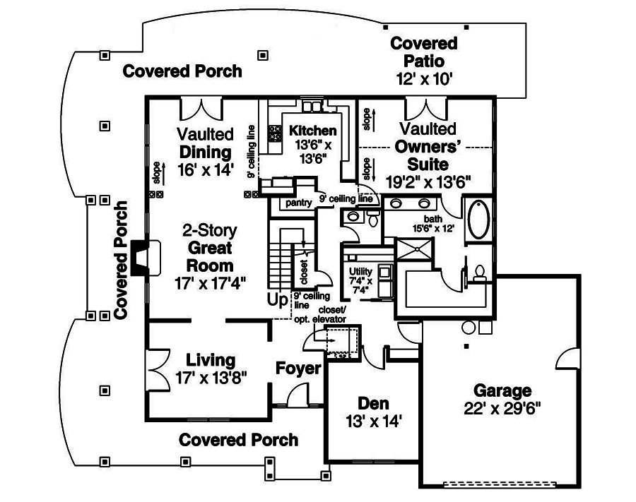 Floor Plan First Story of Country Plan #108-1854