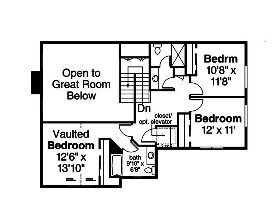 Floor Plan Second Story of Country Plan #108-1854