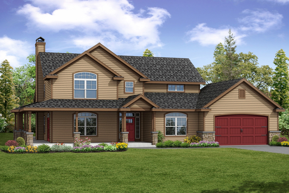 Color rendering of Country home plan (ThePlanCollection: House Plan #108-1854)