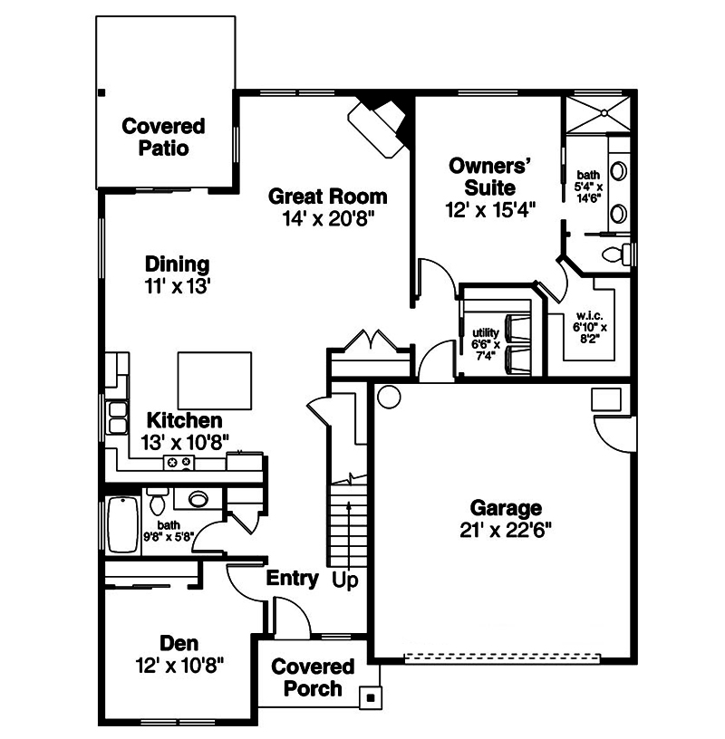 Floor Plan First Story of Cottage Plan #108-1855