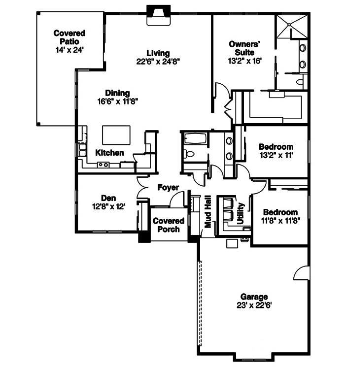 Floor Plan First Story of Ranch Plan #108-1856