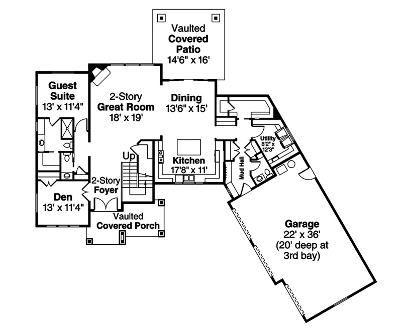 Floor Plan First Story of Traditional Plan #108-1858