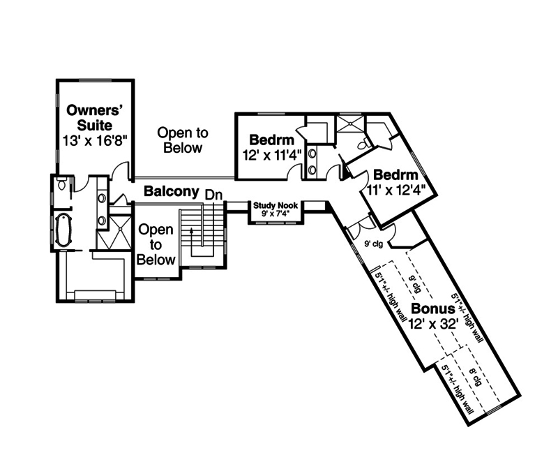 Floor Plan Second Story of Traditional Plan #108-1858