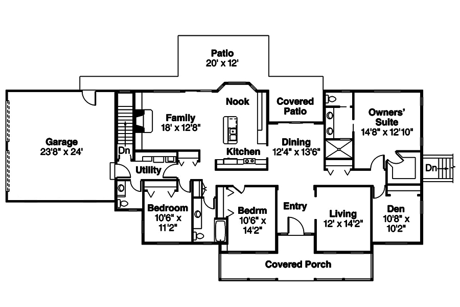 Floor Plan First Story of Country Plan #108-1860