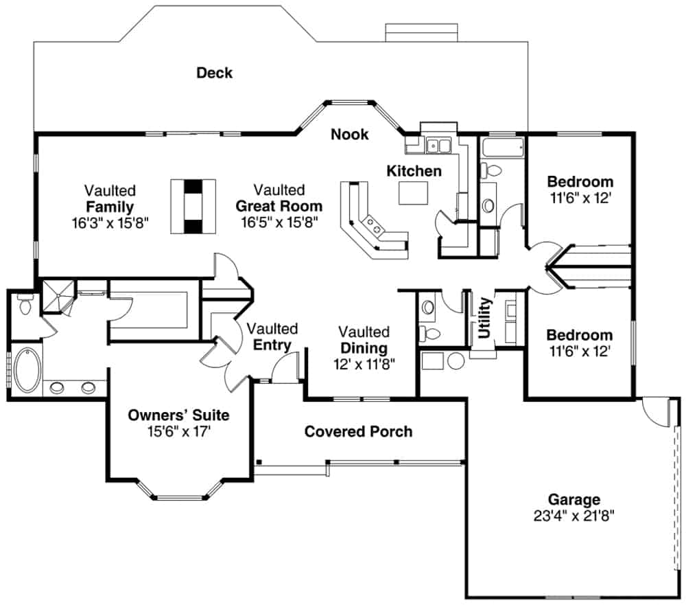 Floor Plan Main Level of Ranch Plan #108-1863