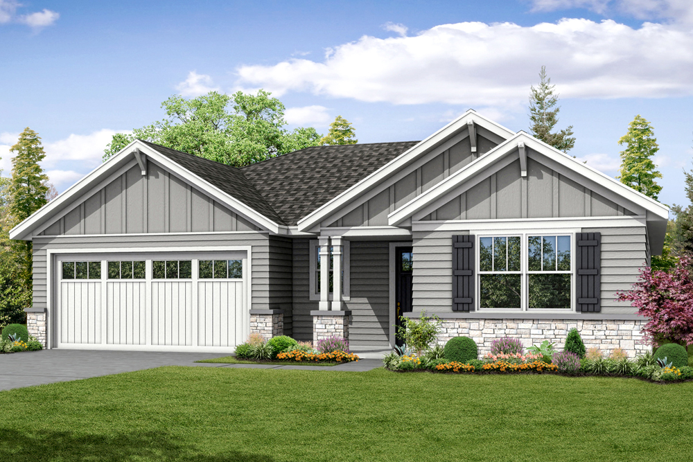 Front elevation of Ranch home (ThePlanCollection: House Plan #108-1865)