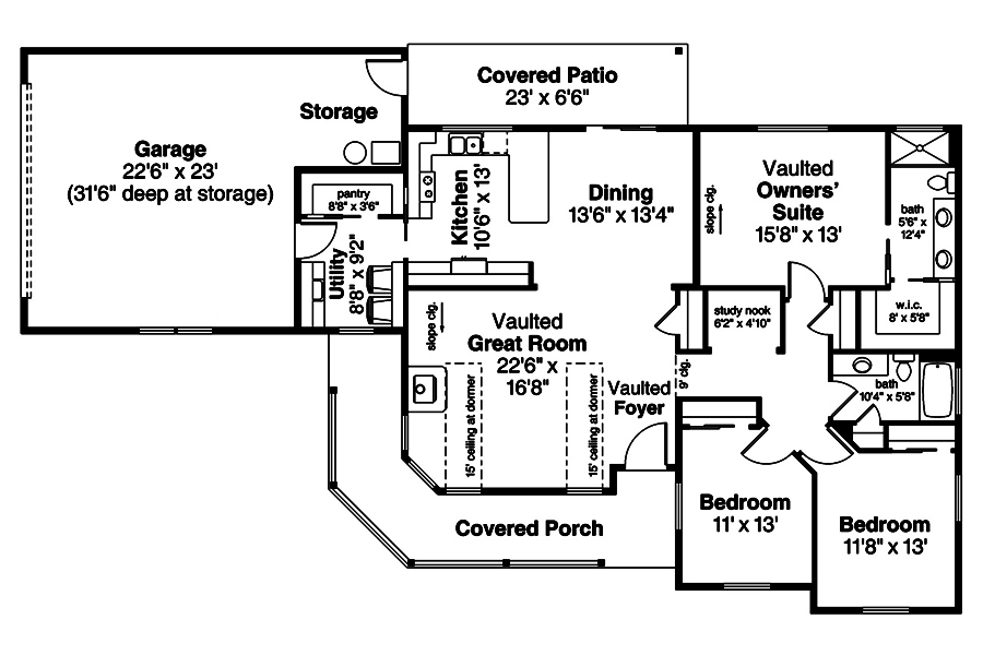 Floor Plan First Story of Country Plan #108-1866