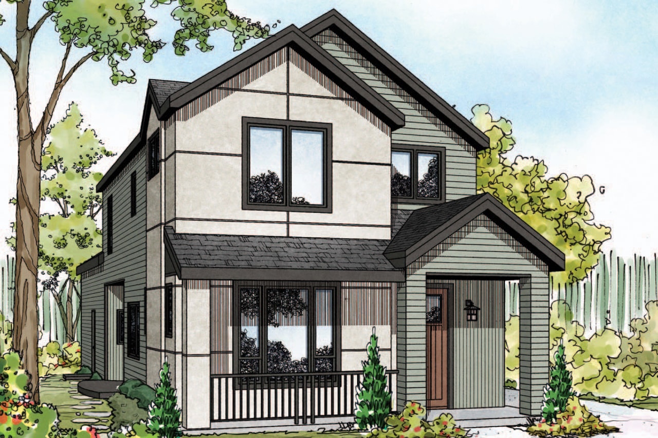 Color rendering of Contemporary home plan (ThePlanCollection: House Plan #108-1868)