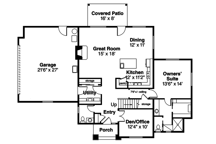 Floor Plan First Story of Prairie Plan #108-1869