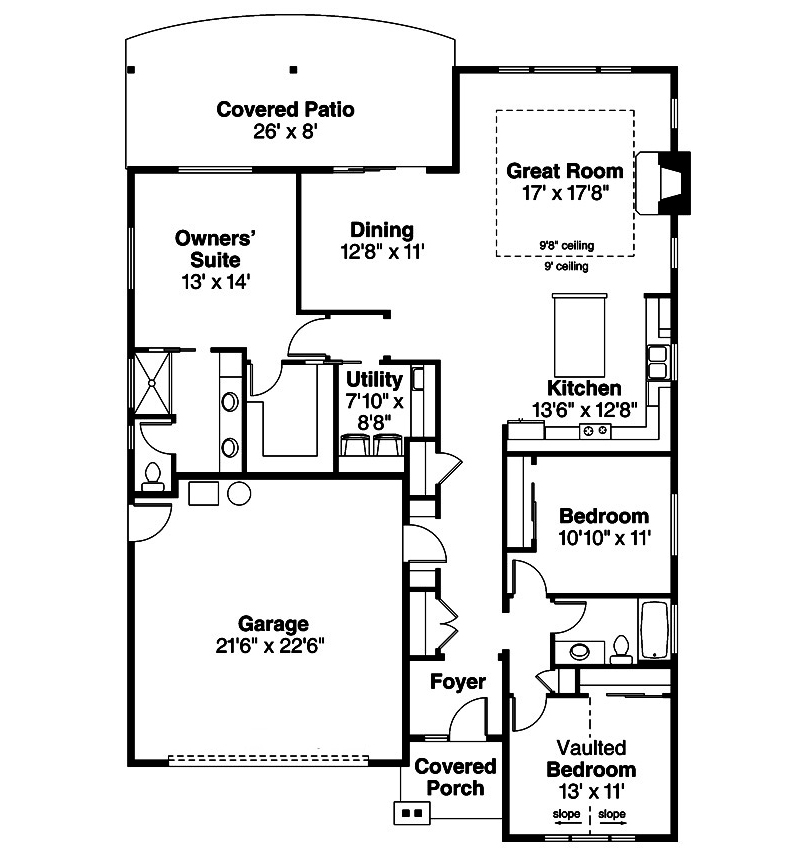 Floor Plan First Story of Country Plan #108-1870