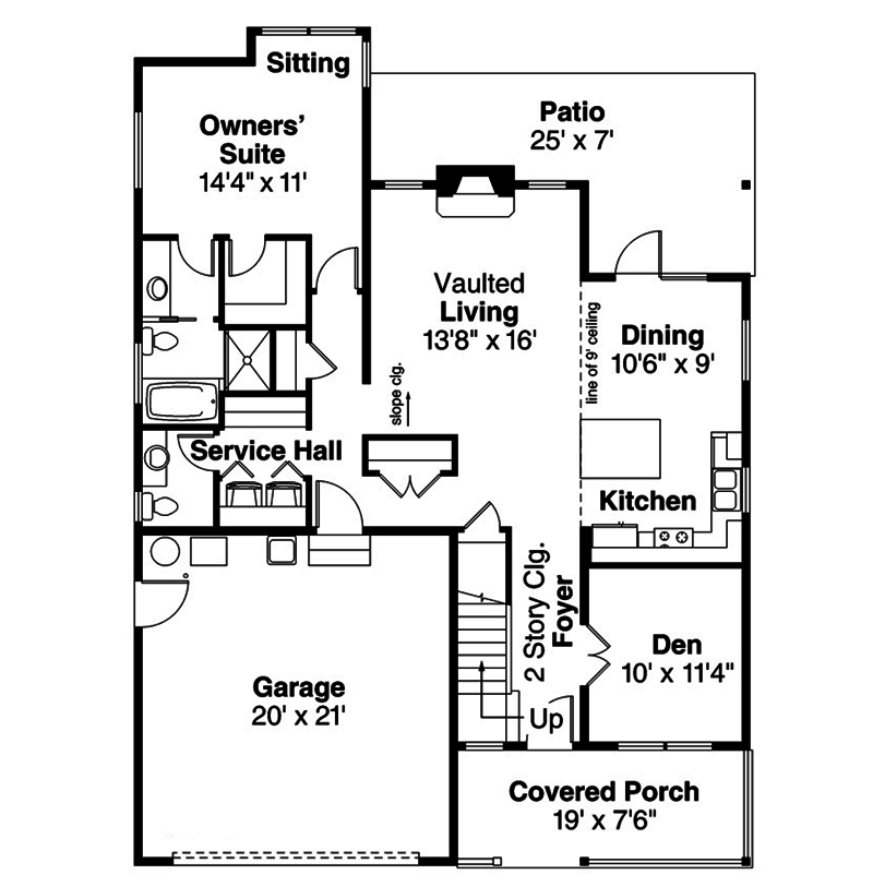 Floor Plan First Story of Shingle Plan #108-1871