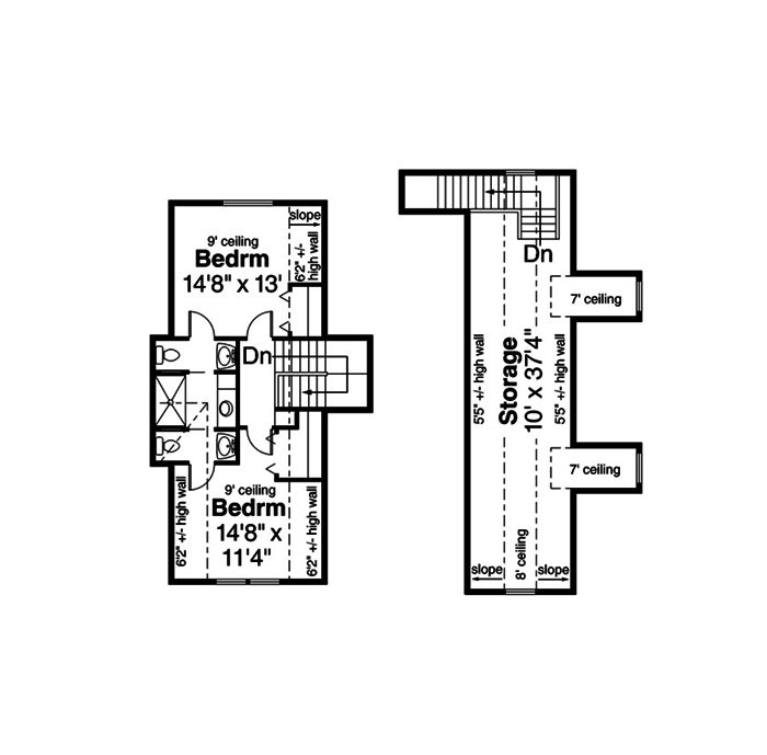 Floor Plan Second Story of European Plan #108-1873
