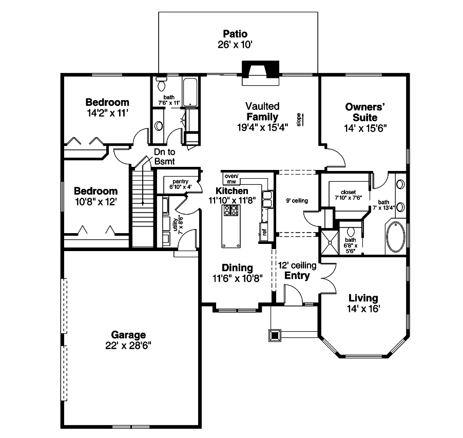 Floor Plan First Story of Shingle Plan #108-1875