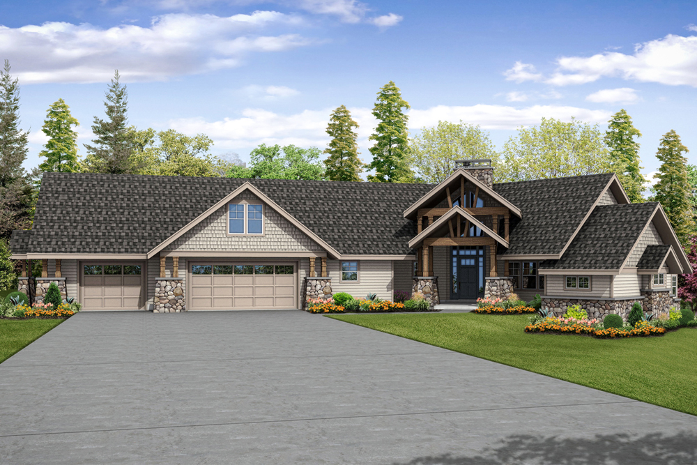 Front elevation of Craftsman home (ThePlanCollection: House Plan #108-1876)