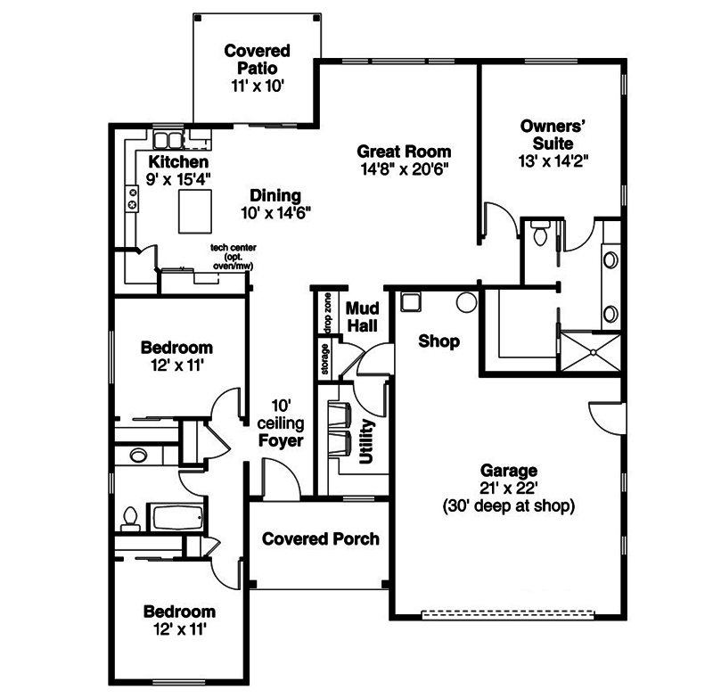 Floor Plan First Story of Cottage Plan #108-1877