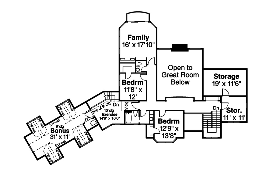 Floor Plan Second Story of Craftsman Plan #108-1879