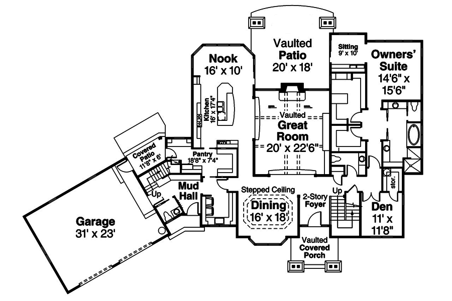 Floor Plan First Story of Craftsman Plan #108-1879