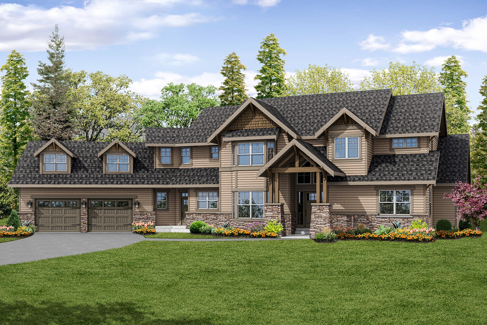 Front elevation of Craftsman home (ThePlanCollection: House Plan #108-1879)