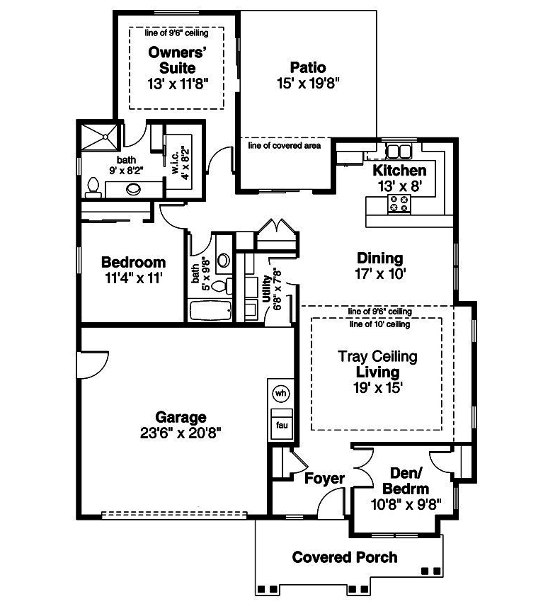 Floor Plan First Story of Cottage Plan #108-1880