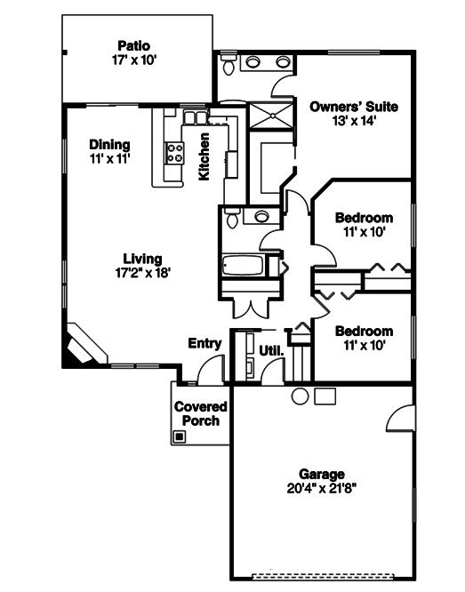 Floor Plan First Story of Traditional Plan #108-1882