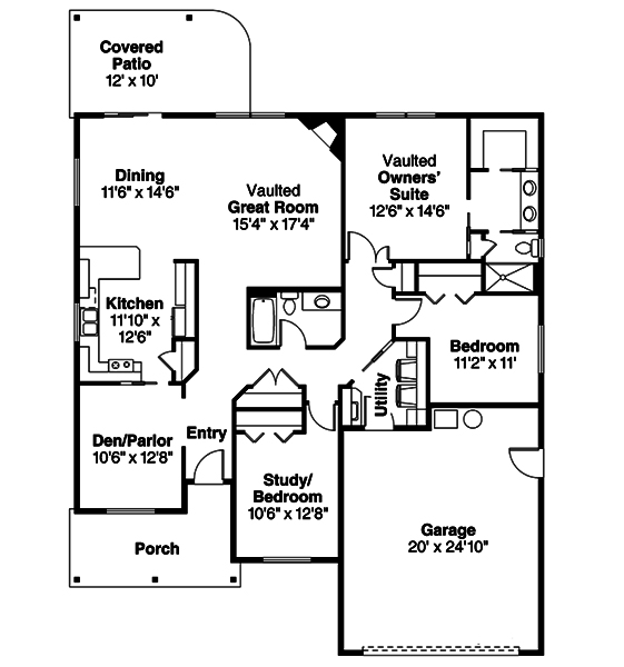 Floor Plan First Story of Ranch Plan #108-1888