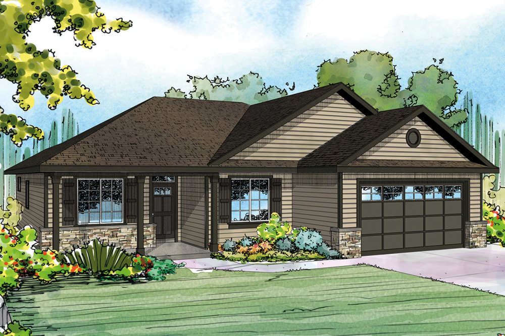 Front elevation of Ranch home (ThePlanCollection: House Plan #108-1888)