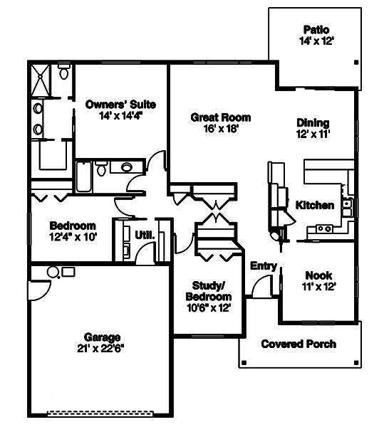 Floor Plan First Story of Craftsman Plan #108-1894