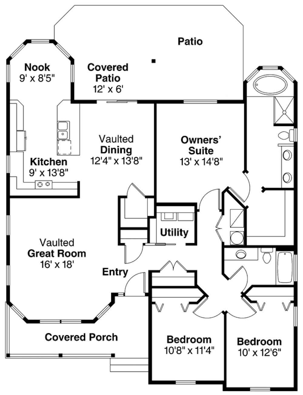 Floor Plan Main Level of Country Plan #108-1895