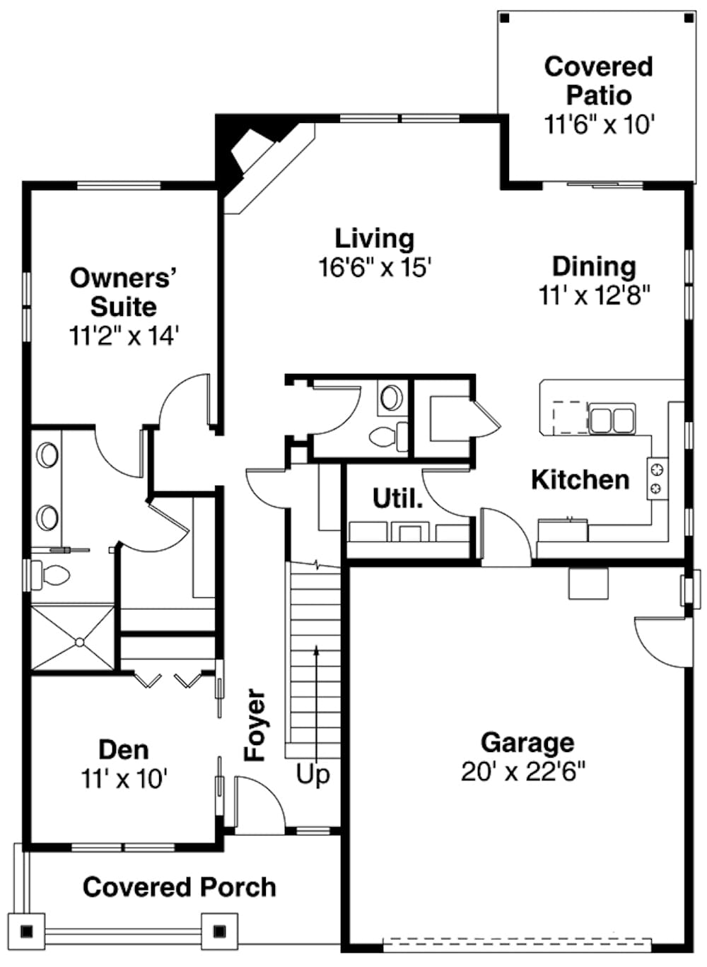 Floor Plan Main Level of Bungalow Plan #108-1896