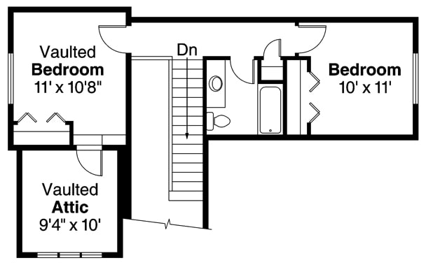 Floor Plan Upper Level of Bungalow Plan #108-1896