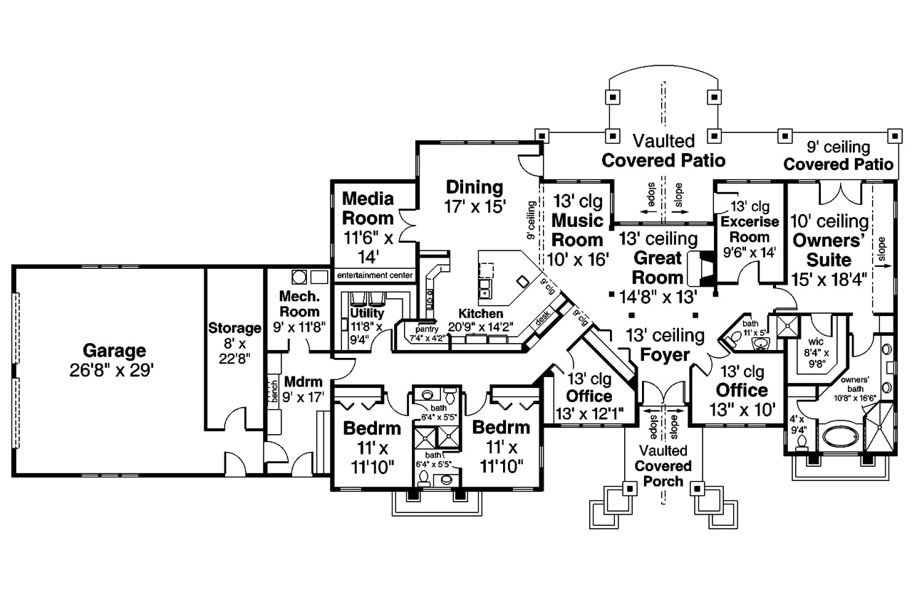Floor Plan Main Level of Contemporary Plan #108-1897