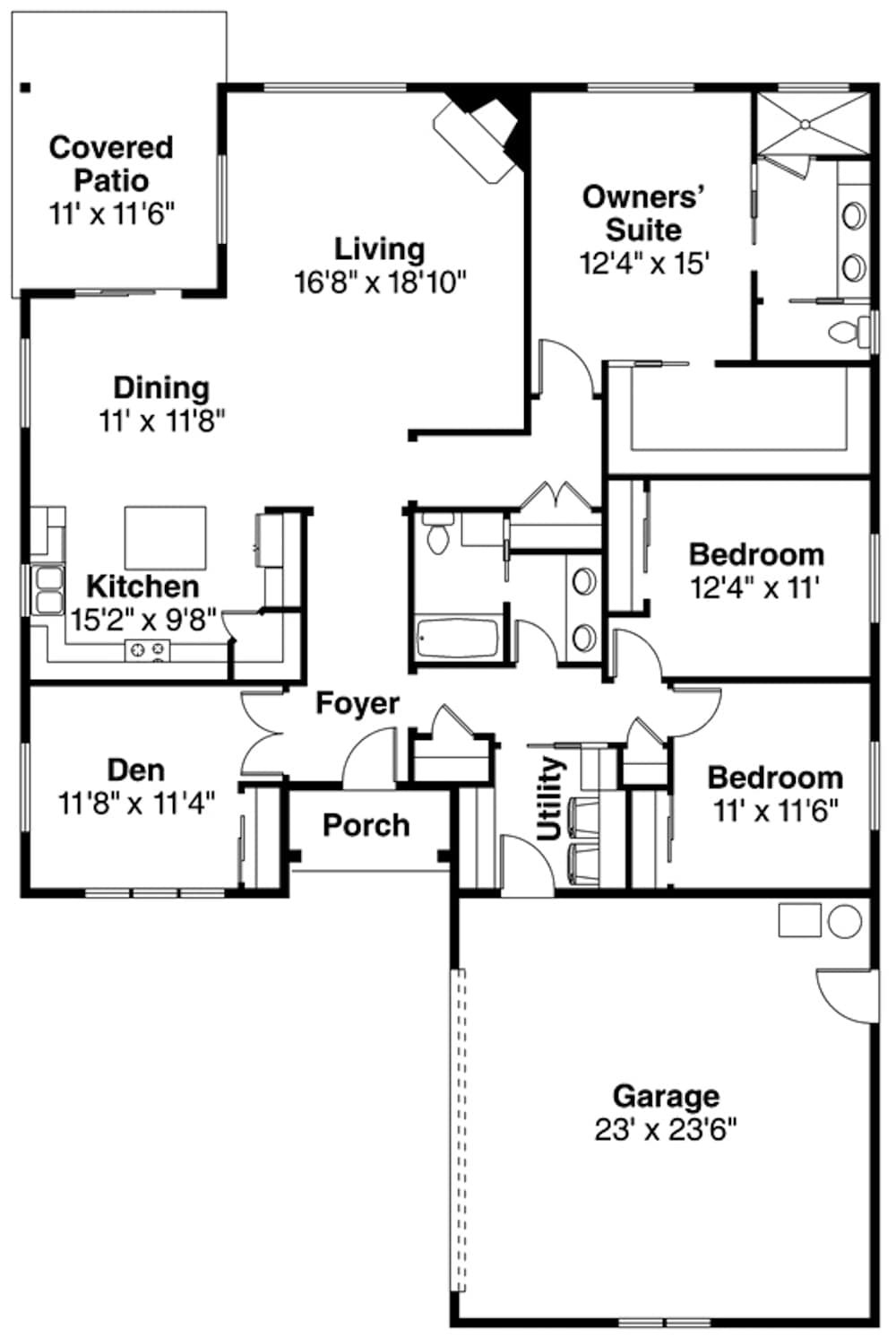 Floor Plan Main Level of Ranch Plan #108-1900