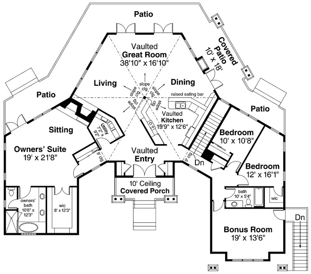 Floor Plan Main Level of Ranch Plan #108-1902