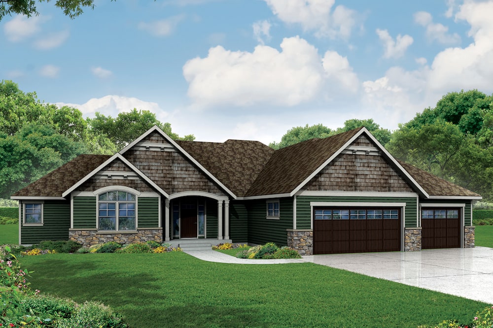 Front elevation of Ranch home (ThePlanCollection: House Plan #108-1904)