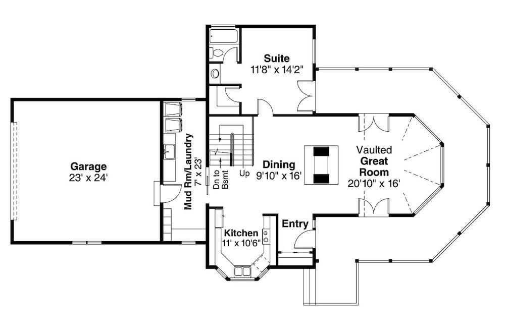 Floor Plan Main Level of Cottage Plan #108-1906
