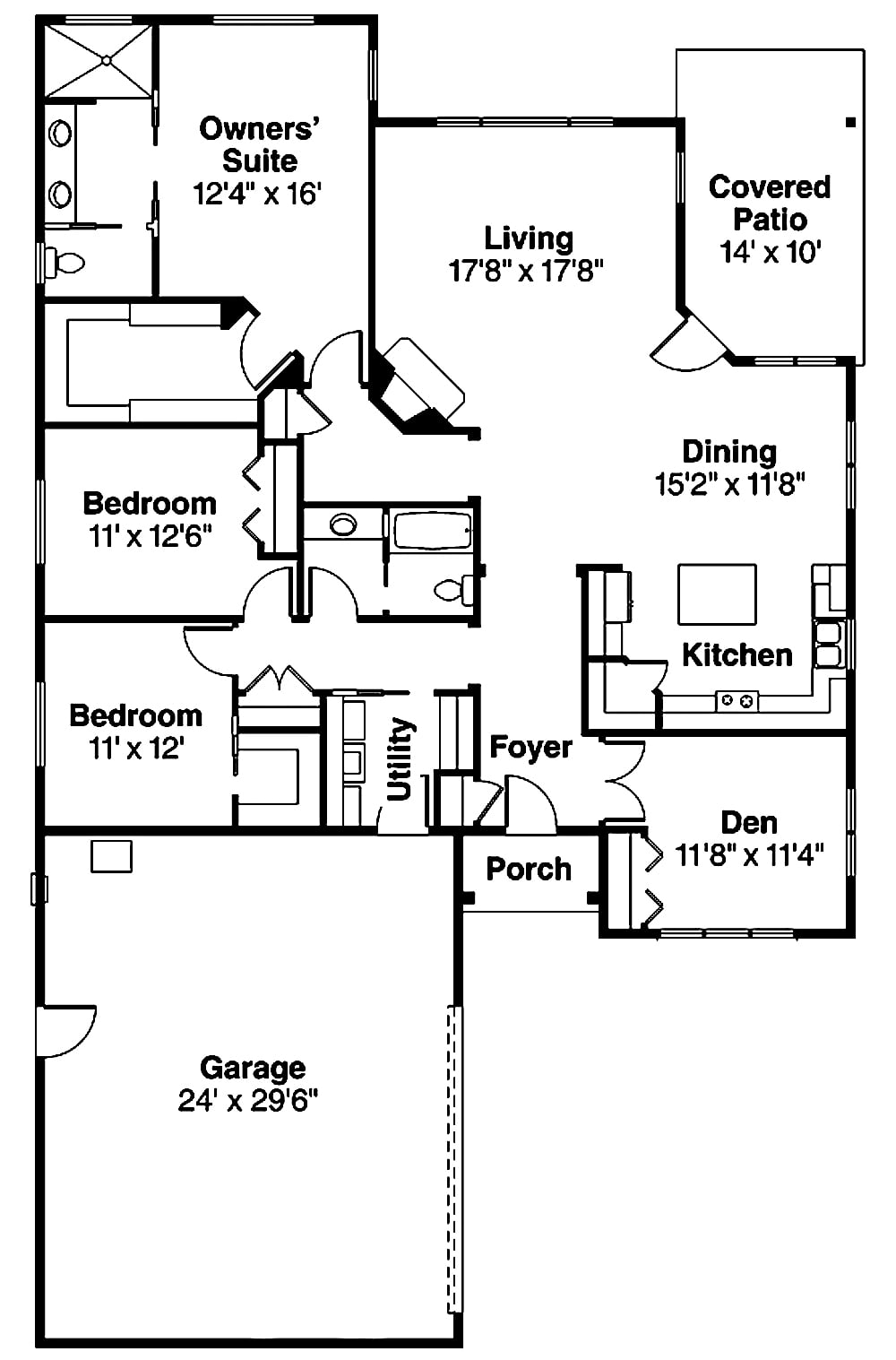 Floor Plan Main Level of Cottage Plan #108-1907