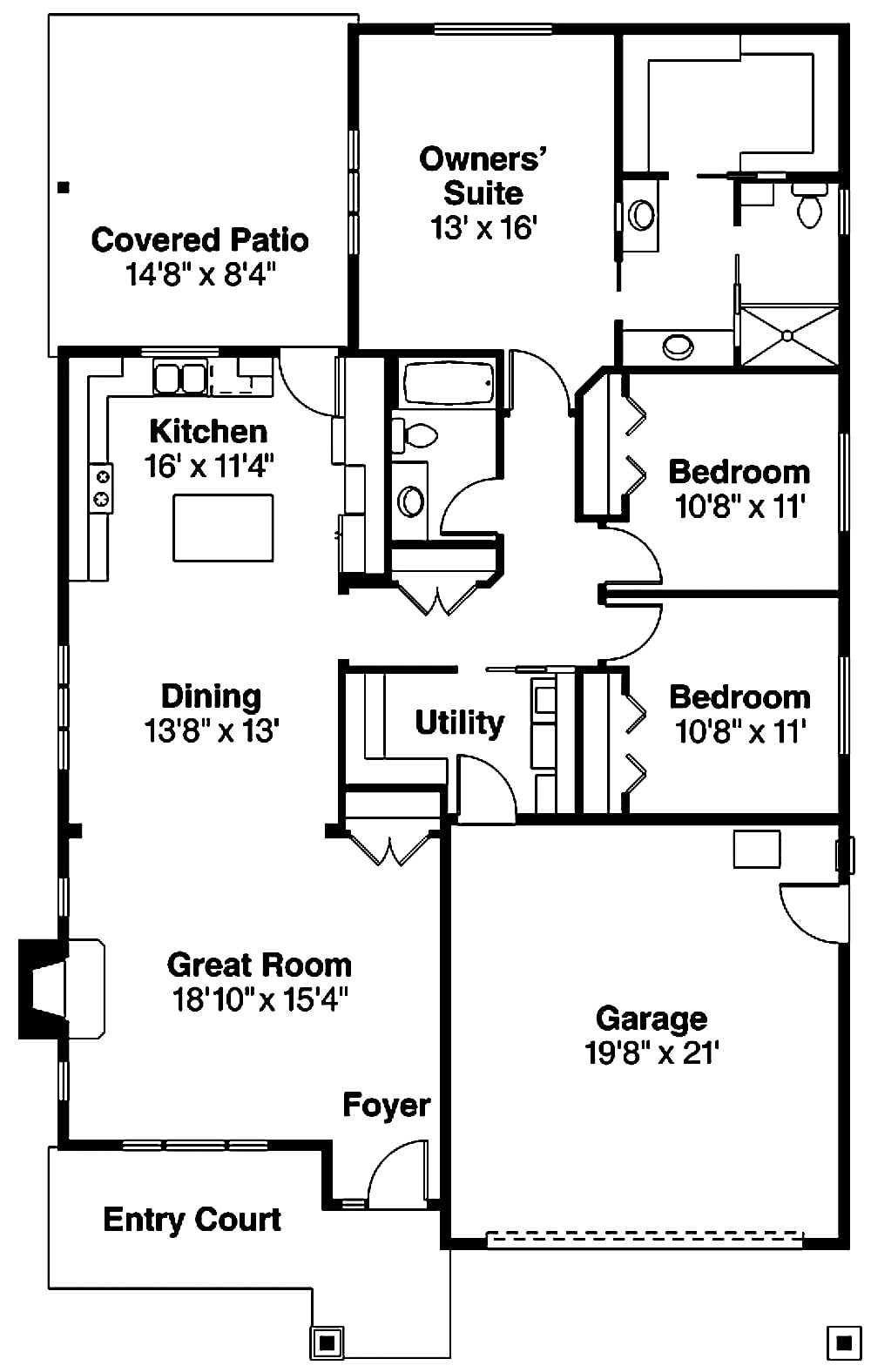 Floor Plan Main Level of Shingle Plan #108-1908