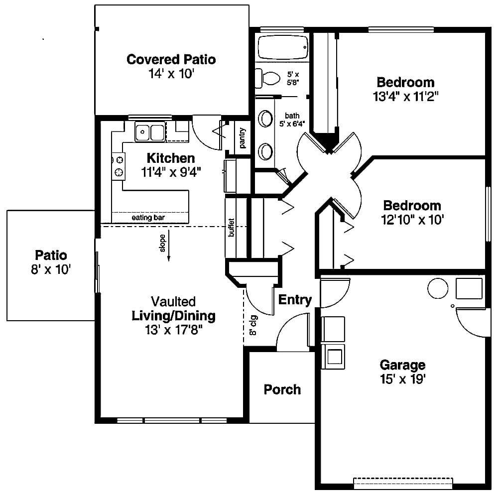 Floor Plan Main Level of Ranch Plan #108-1909