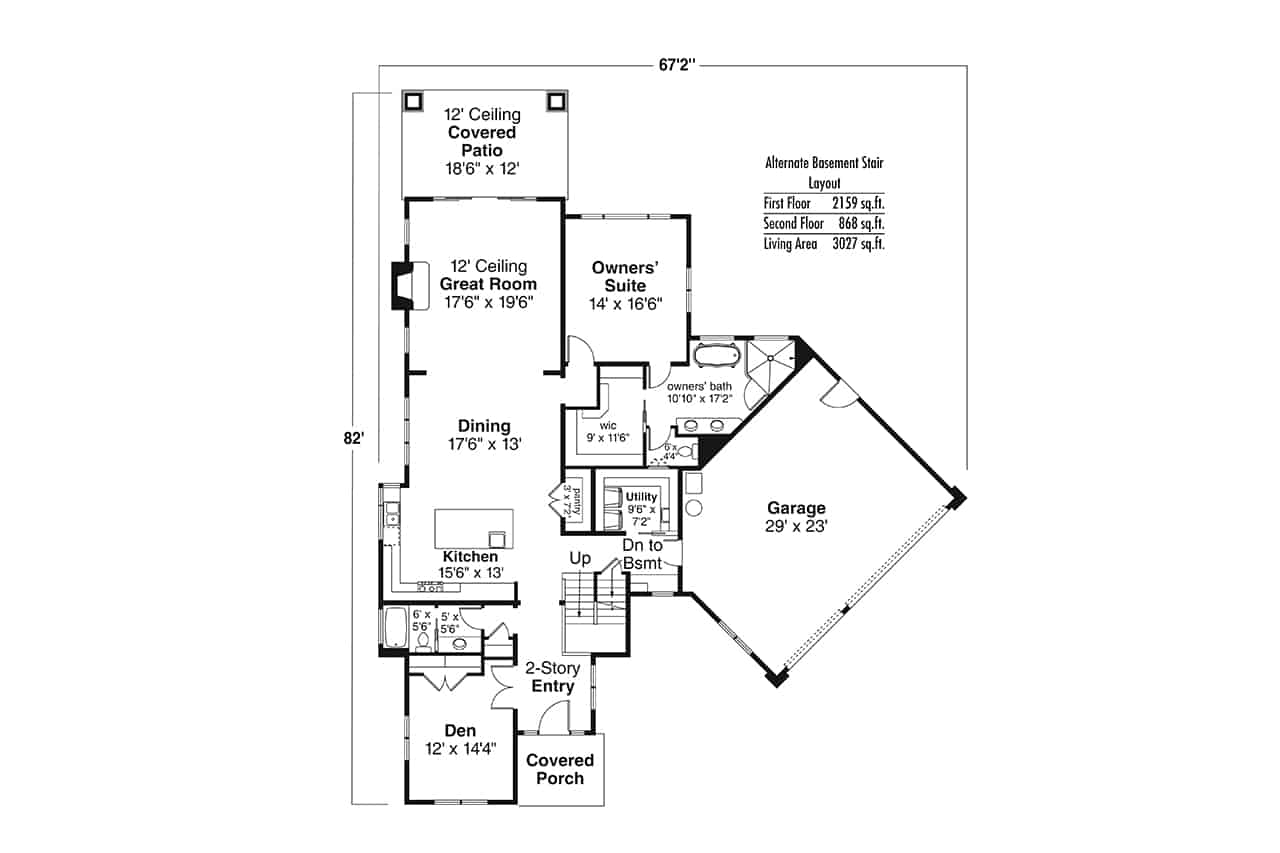 Main Level of Contemporary Plan #108-1910