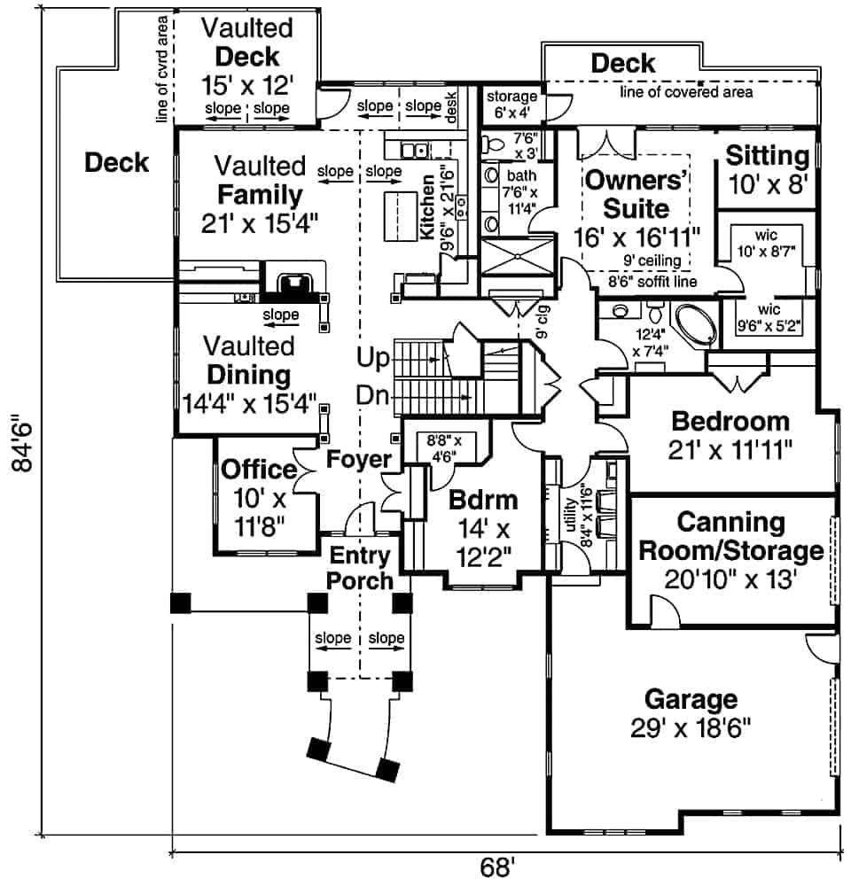 Floor Plan Main Level of Ranch Plan #108-1911
