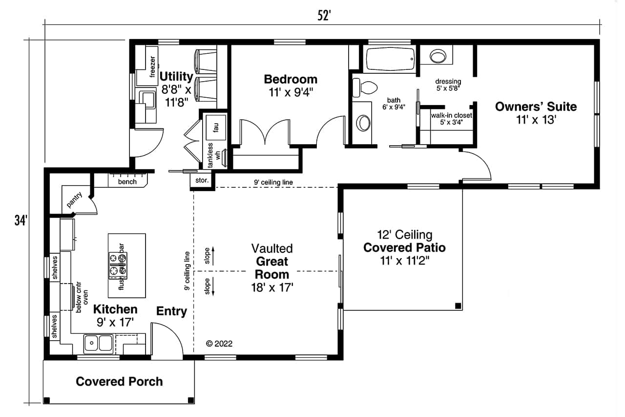 Floor Plan Main Level of Ranch Plan #108-1913