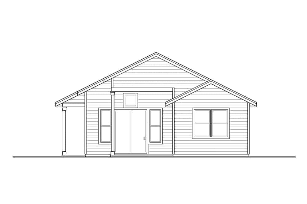 Home Plan Rear Elevation of this 2-Bedroom,1080 Sq Ft Plan -108-1913